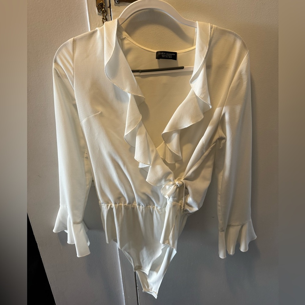 White Bodysuit with Ruffled Details
